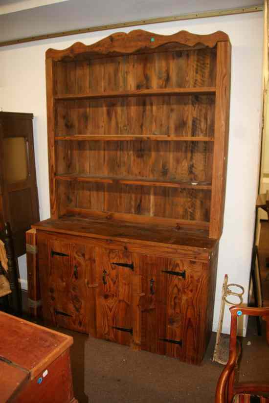 Appraisal: PRIMITIVE PINE CHINA CABINET IN TWO PIECES - in x