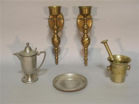 Appraisal: LOT OF BRASS AND PEWTER Including a pair of brass