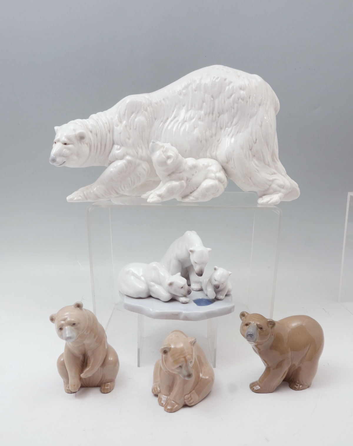 Appraisal: PC LLADRO PORCELAIN BROWN POLAR BEARS Comprising - Attentive Brown