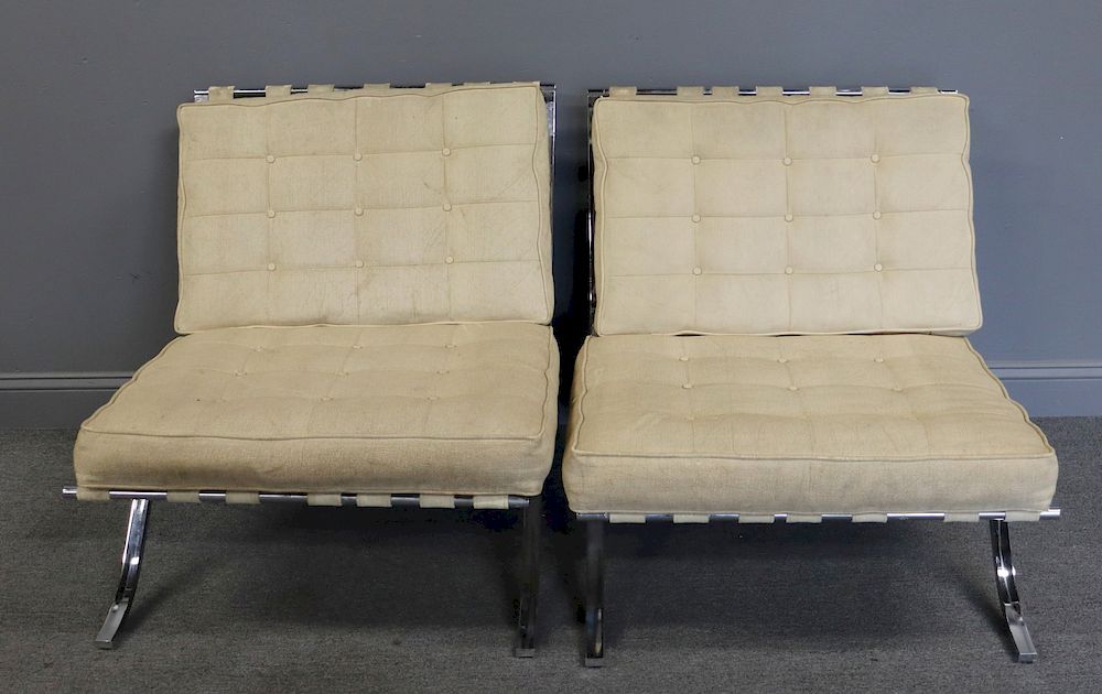 Appraisal: MIDCENTURY Pair Of Selig Barcelona Style Chairs Nice lines with