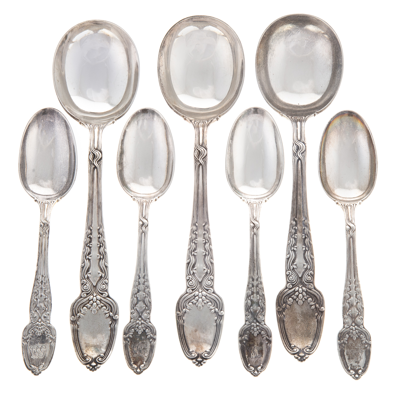 Appraisal: SEVEN TIFFANY CO STERLING BROOM CORN SPOONS Including three cream