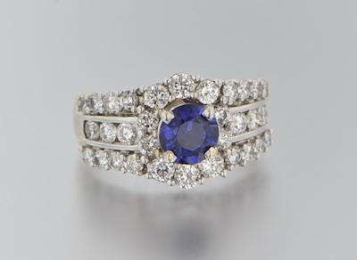 Appraisal: A Blue Sapphire and Diamond Ring k white gold ring