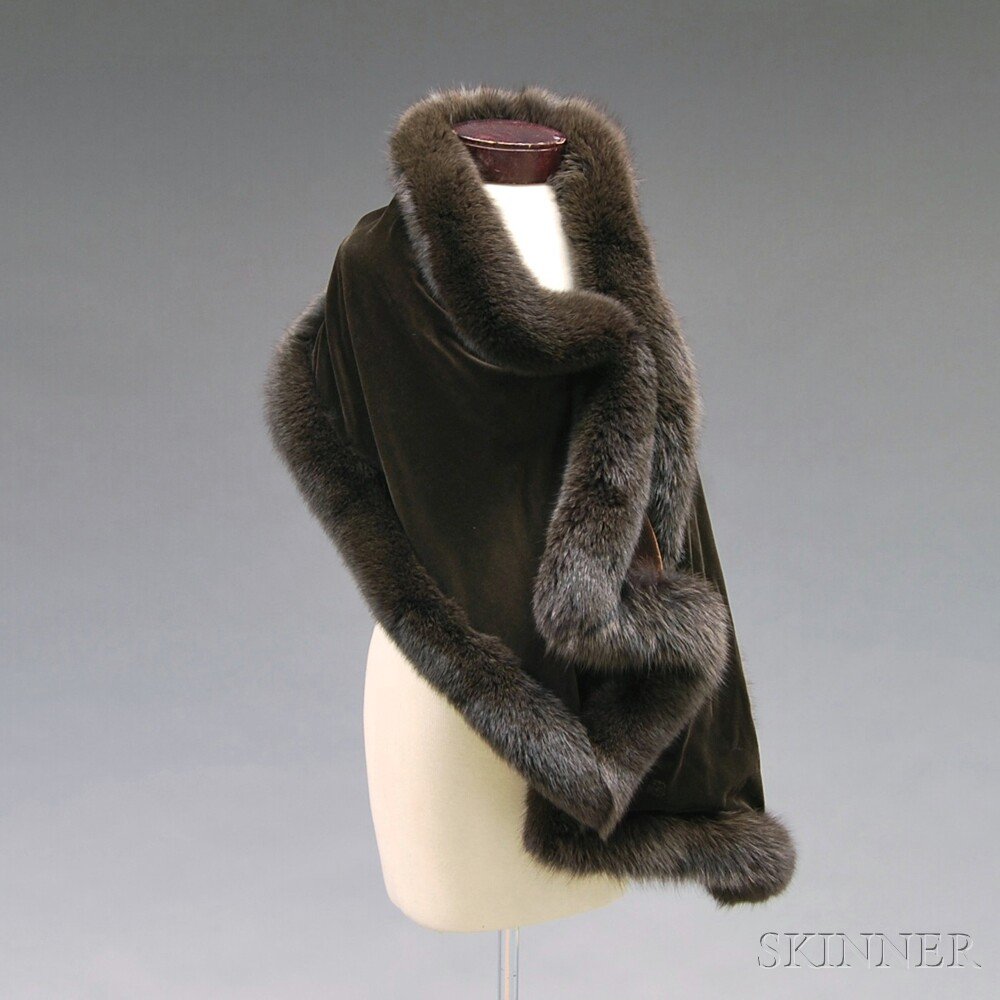 Appraisal: Lady's Chocolate Brown Fur-trimmed Wrap unlabeled the brown velvet wrap