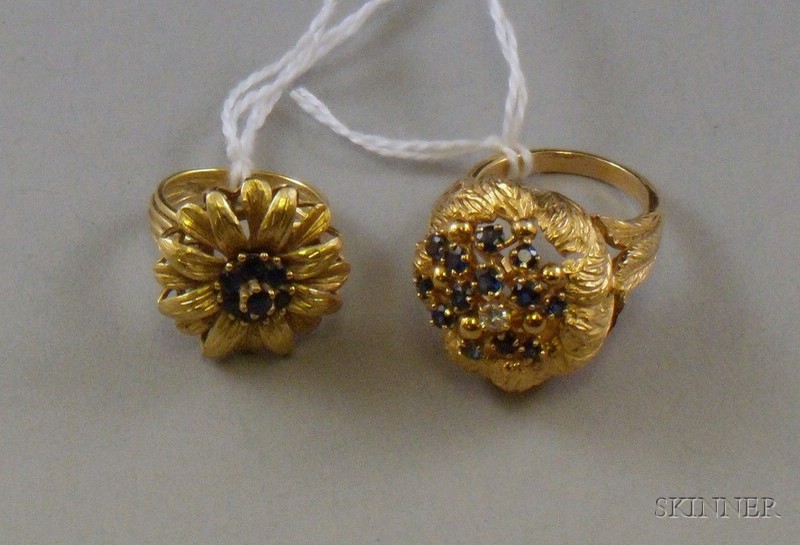 Appraisal: Two kt Gold and Sapphire Floriform Cocktail Rings