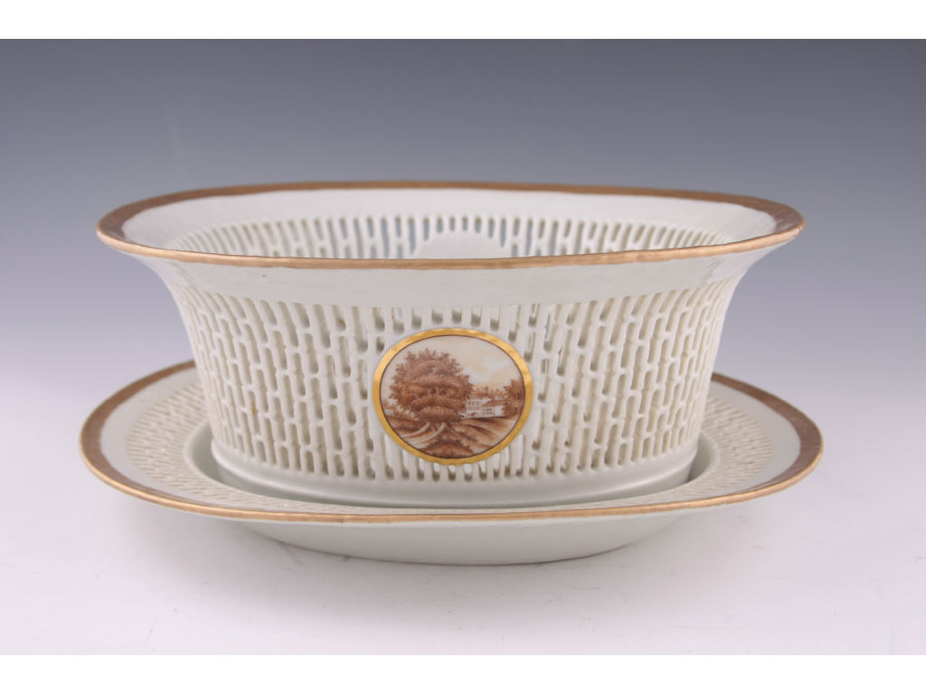 Appraisal: Chinese Export Porcelain Chestnut Basket with underplate ca - reticulated