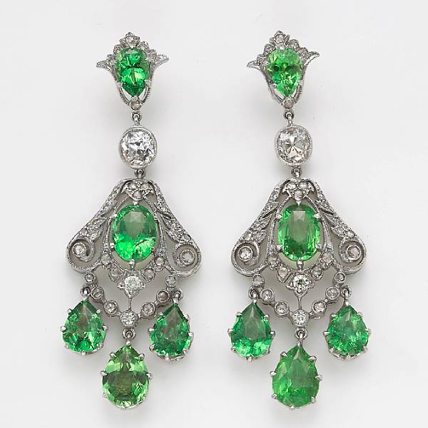 Appraisal: A pair of tsavorite garnet diamond and eighteen karat white