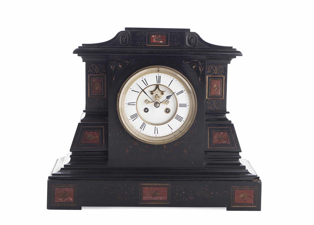 Appraisal: EARLY VICTORIAN POLISHED SLATE AND MARBLE MANTLE CLOCK TH CENTURY