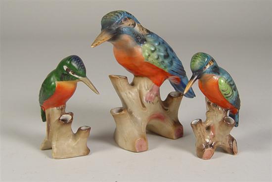 Appraisal: Three Ceramic Kingfisher Figures Bud Vases Circa Largest figure is