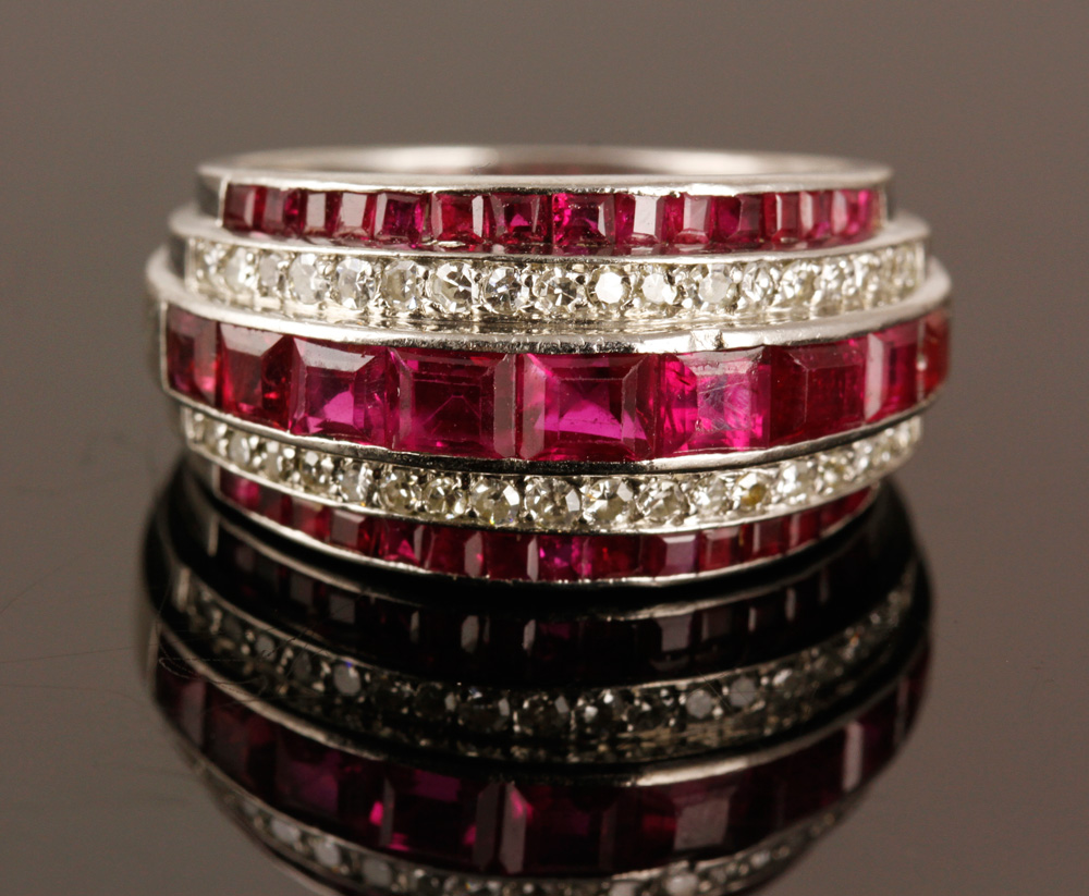 Appraisal: - Platinum Diamond and Ruby Ring Platinum diamond and ruby