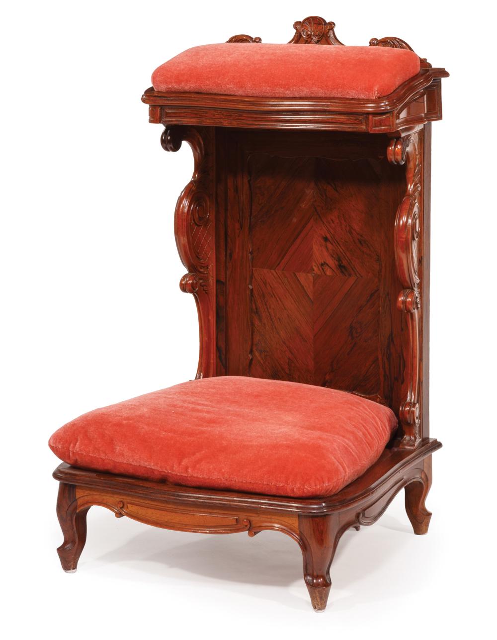 Appraisal: Continental Rococo Carved Rosewood Prie-Dieu mid- th c padded arm