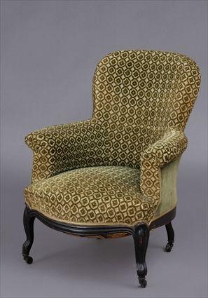 Appraisal: VICTORIAN CUT-VELVET UPHOLSTERED WALNUT PARLOR CHAIR With balloon-shape back roll-over