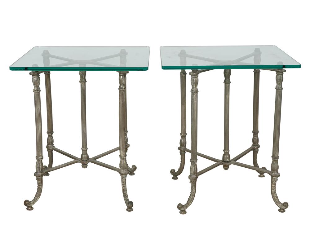 Appraisal: PAIR OF CHROMED METAL GLASS END TABLESProvenance Important Collection Silverlake