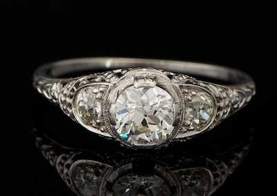 Appraisal: An Art Deco Platinum and Diamond Ring Platinum ring with