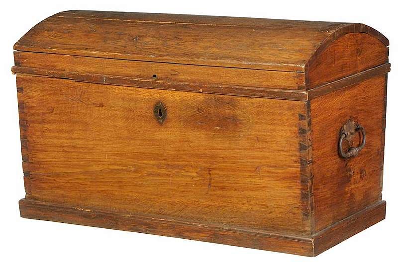 Appraisal: Dome Top Oak Trunk British Continental th th century dovetailed