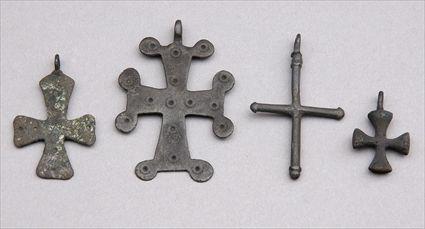 Appraisal: Four Byzantine Bronze Cross Pendants