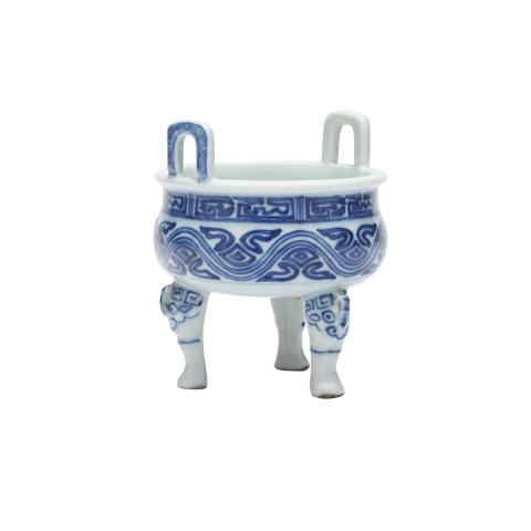 Appraisal: Blue and White Tripod Vessel Qianlong Mark and Probably of