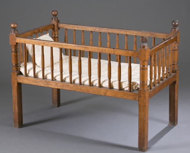 Appraisal: Ca Child's American Country Chippendale Crib Mixed hardwood H x