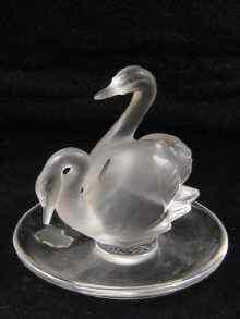 Appraisal: Lalique A glass pin tray with two swans cm diameter