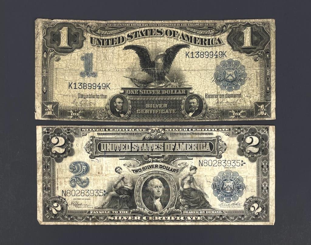 Appraisal: Large US Silver Certificates Black Eagle silver certificate with seven