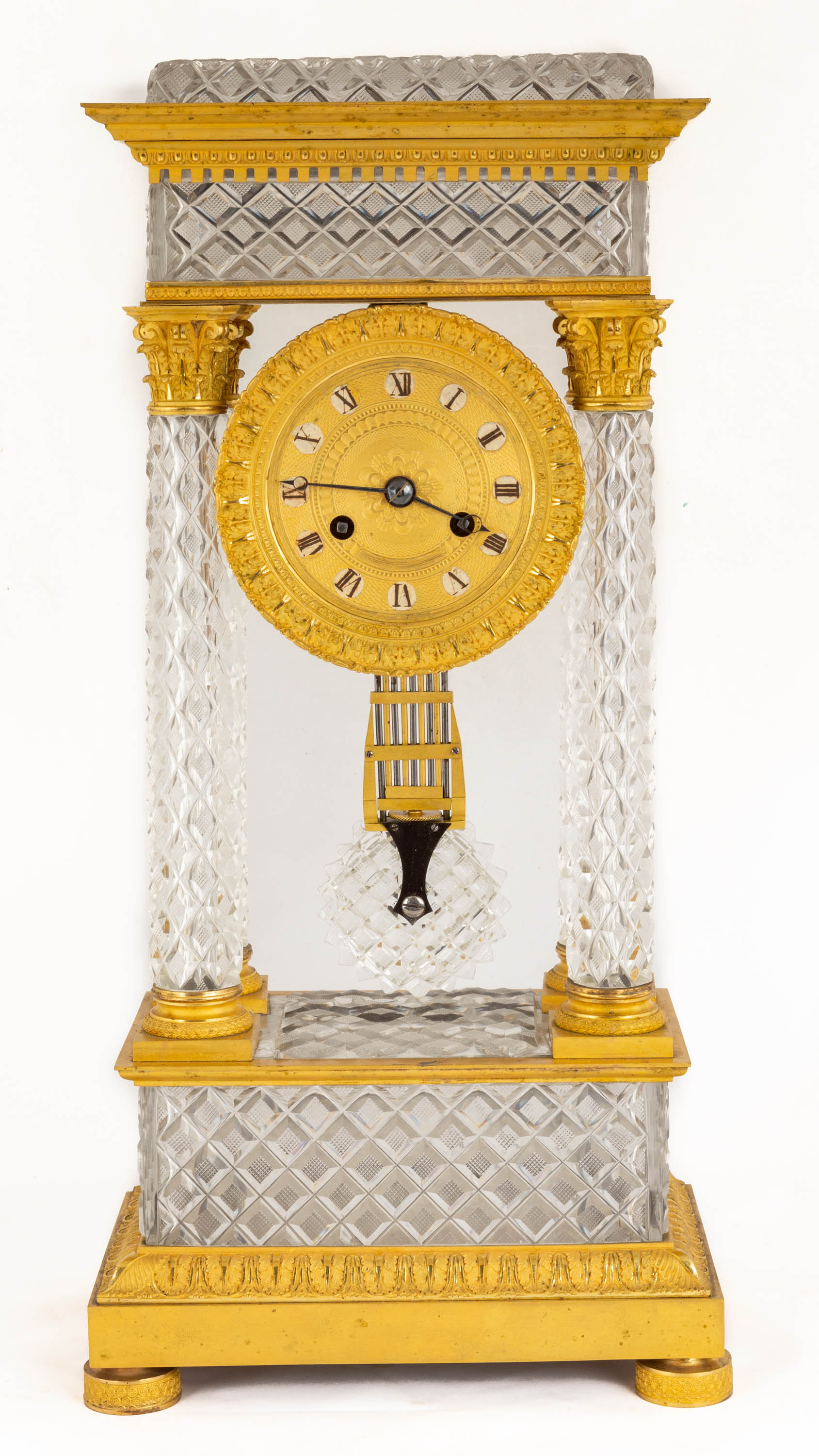 Appraisal: FINE FRENCH CHARLES X ORMOLU CRYSTAL PORTICO CLOCK Mid th