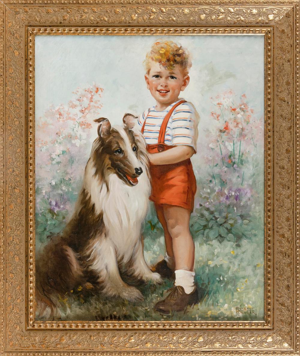 Appraisal: FLORENCE KROGER CALIFORNIA OHIO - A CHILD AND DOG OIL