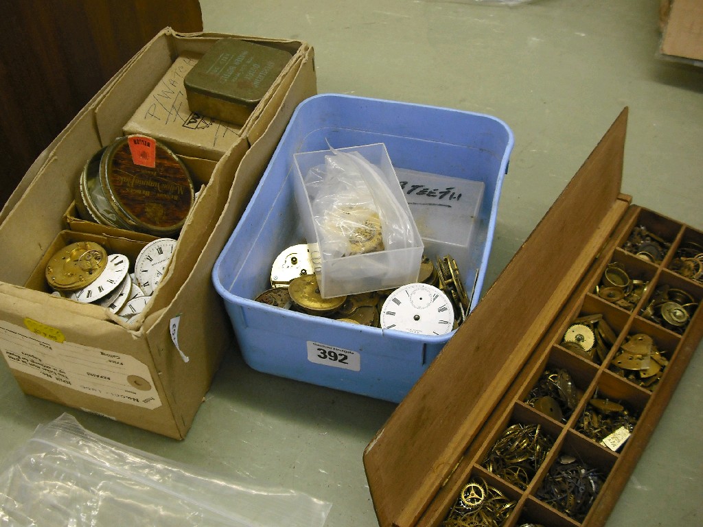 Appraisal: Box of assorted pocket watch parts and movements including dials