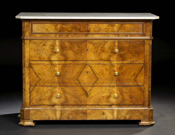 Appraisal: Louis Philippe Walnut and Marble-Top Commode mid- th century the