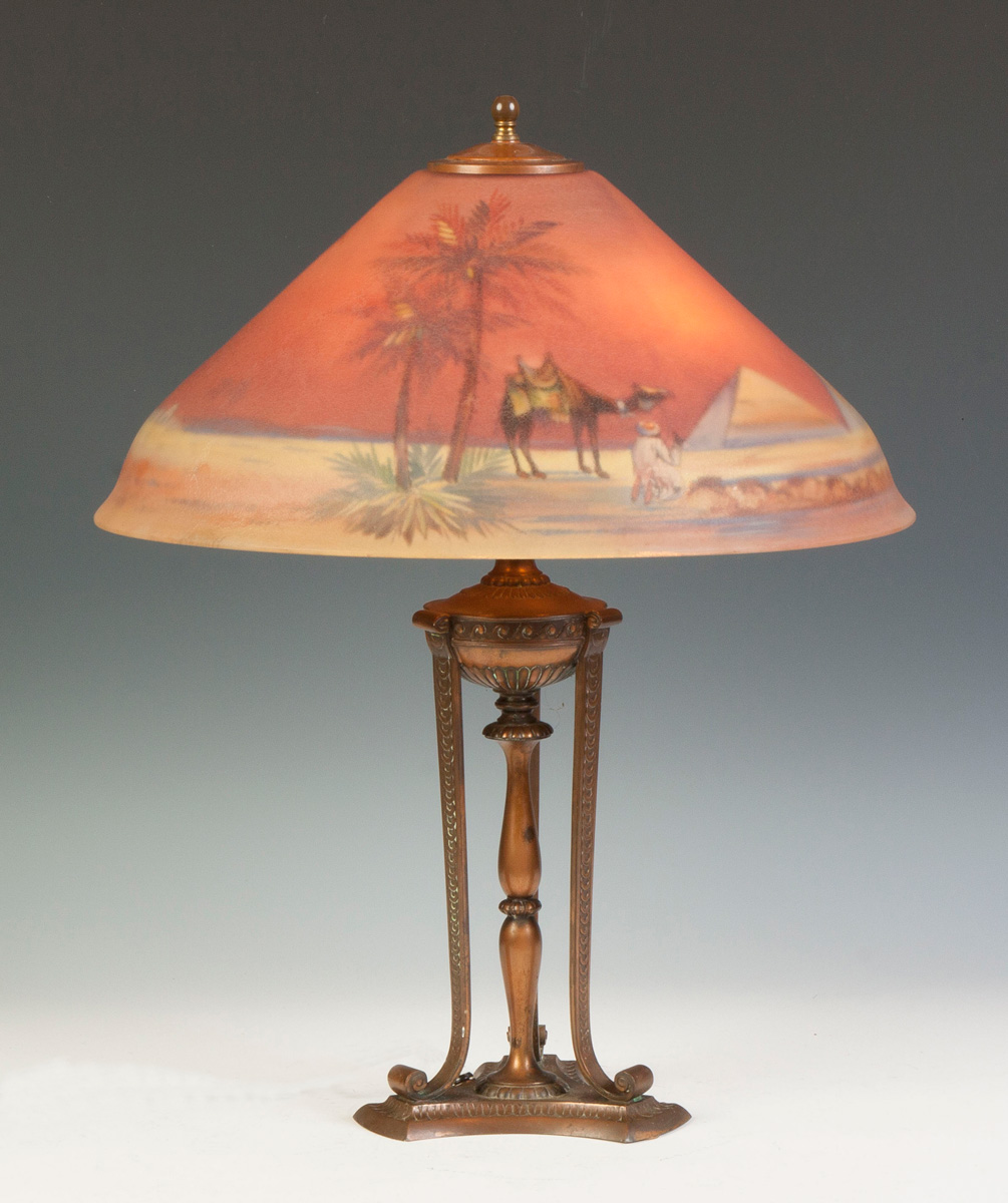 Appraisal: Pairpoint Reverse Painted Lamp Garden of Allah Shade sgn The