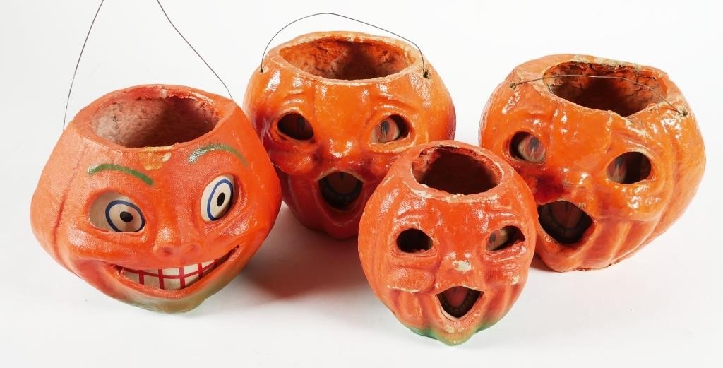 Appraisal: ANTIQUE PAPIER MACHE HALLOWEEN JACK-O-LANTERNSLot of four antique papier mache