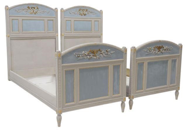 Appraisal: lot of Louis XVI style parcel gilt and painted beds