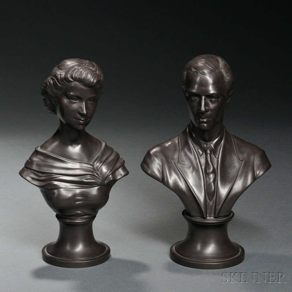 Appraisal: Pair of Wedgwood Black Basalt Busts England depicting HM Queen