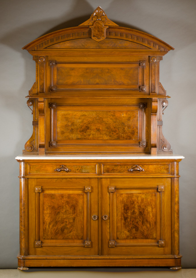 Appraisal: VICTORIAN WALNUT AND BURL WALNUT SIDEBOARD American mid- th century