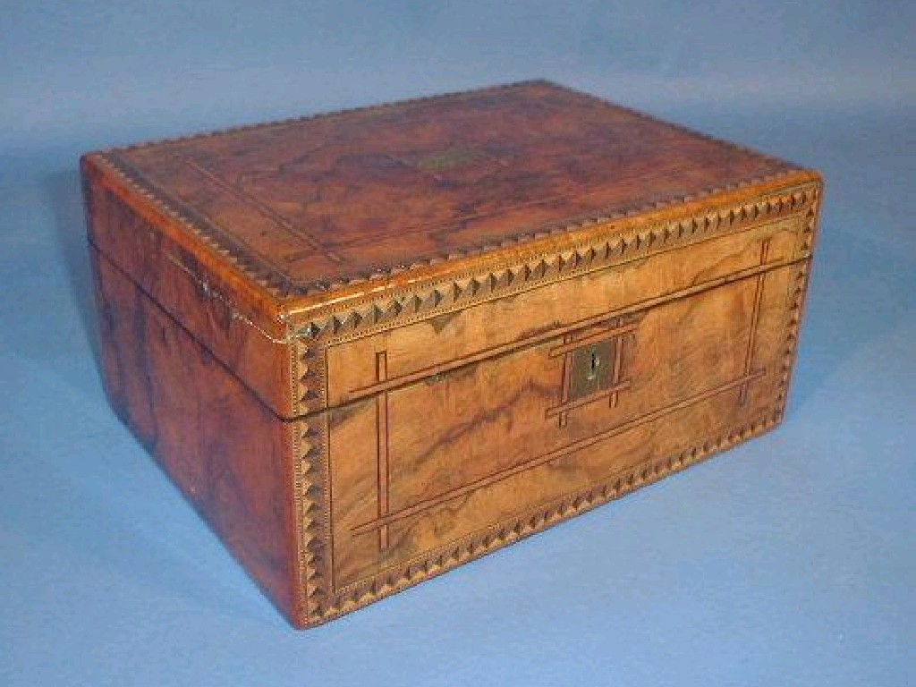 Appraisal: A thC walnut work box with box ebony and rosewood