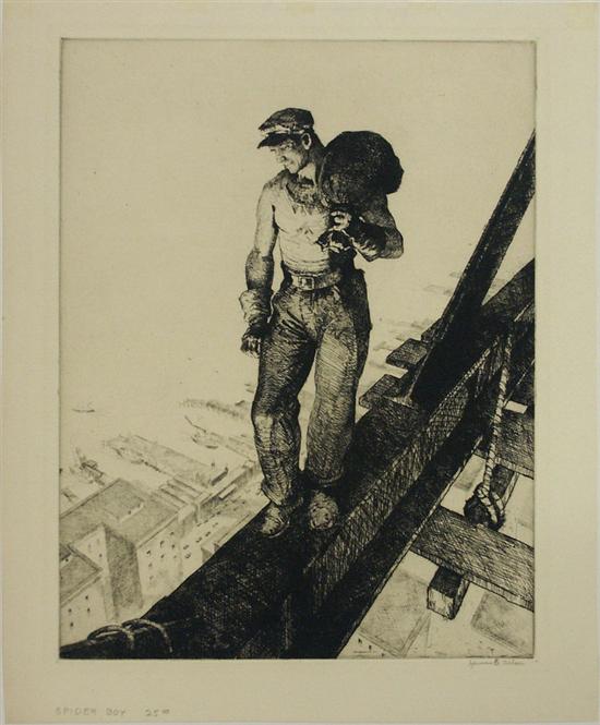 Appraisal: JAMES E ALLEN American - SPIDER BOY etching signed in