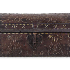 Appraisal: A Continental Nailhead Embossed Leather Trunk th th Century Height