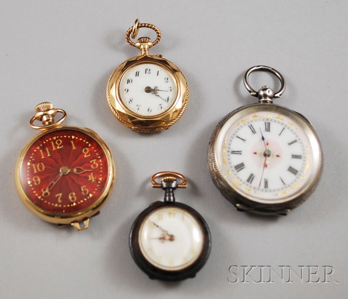 Appraisal: Four Small Pocket Watches a kt gold lady's watch with