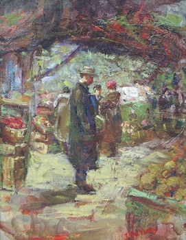 Appraisal: Jesse DeViney American - At the Market Oil on masonite