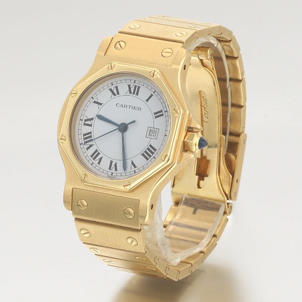 Appraisal: CARTIER SANTOS OCTAGON K YELLOW GOLD LADIES' AUTOMATIC WATCH AND