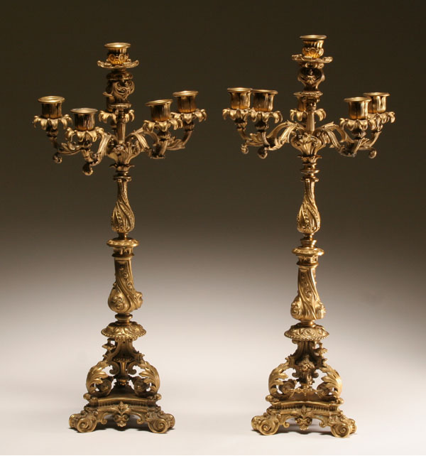 Appraisal: Pair six light gilt bronze candelabra ornate floral and scroll