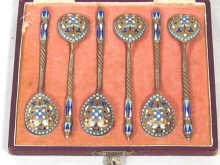 Appraisal: A boxed set of six silver and enamel Russian tea