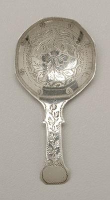 Appraisal: English silver caddy spoon octagonal with engraved foliate bowl marks