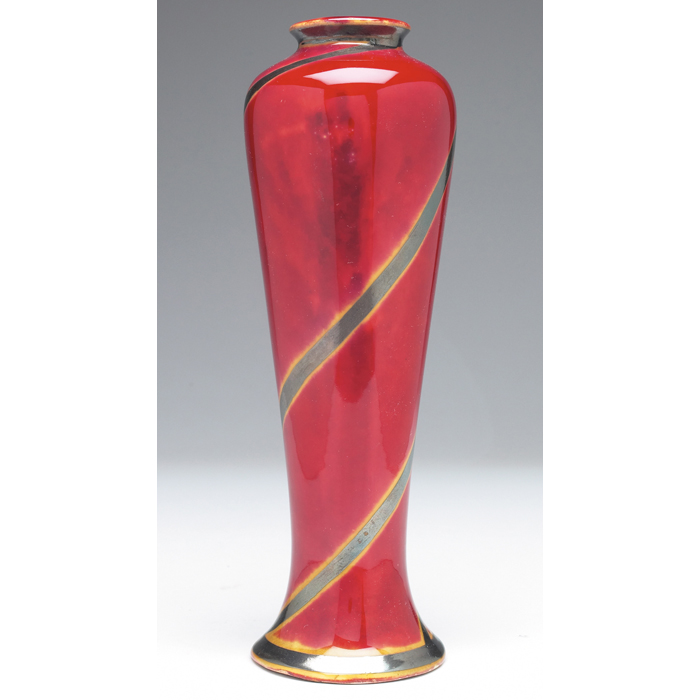 Appraisal: Rozane Mongol vase slender and shouldered shape in red with