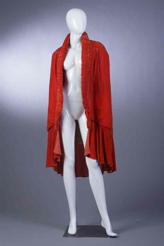 Appraisal: PAUL POIRET STYLE ORANGE VELVET OPERA CLOAK Circa Overall draped