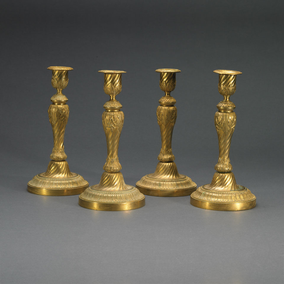 Appraisal: Set of Four French Gilt Bronze Candlesticks th century height