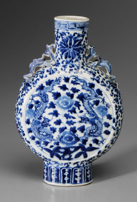 Appraisal: Blue-and-White Porcelain Moon Flask Chinese th century circular with convex