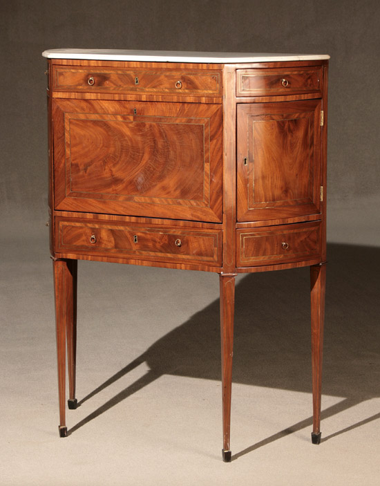 Appraisal: Louis XVI Style Brass Inlaid Mahogany Marble-Top Secr taire Abattant