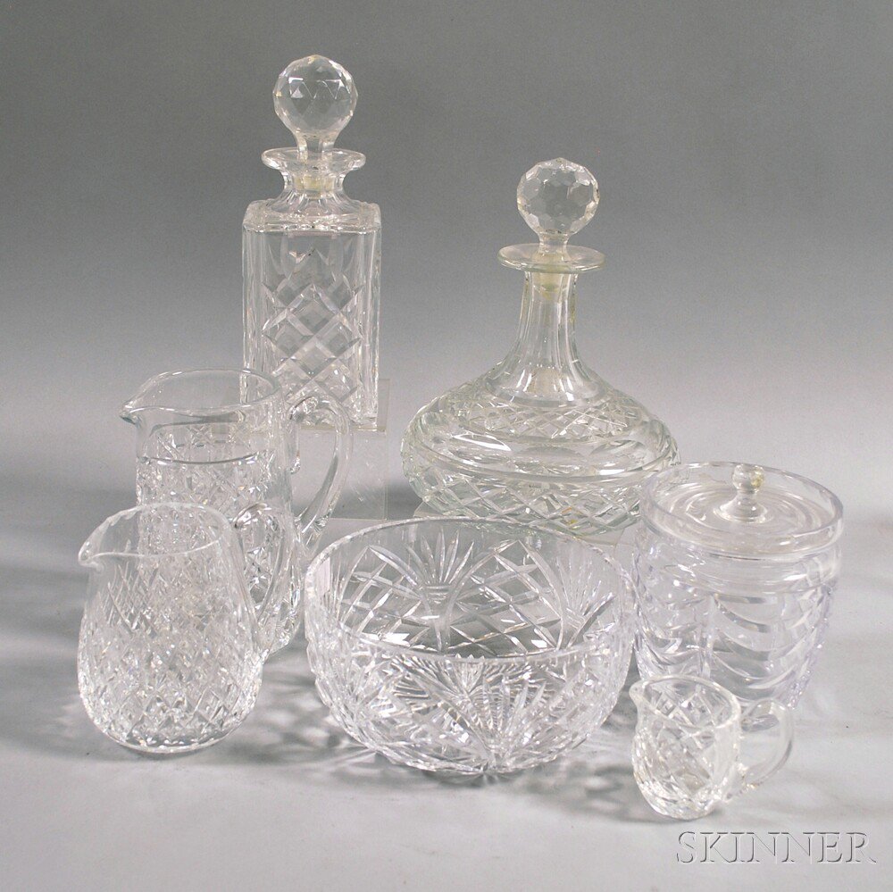 Appraisal: Seven Colorless Crystal Vessels a Waterford creamer a carafe a