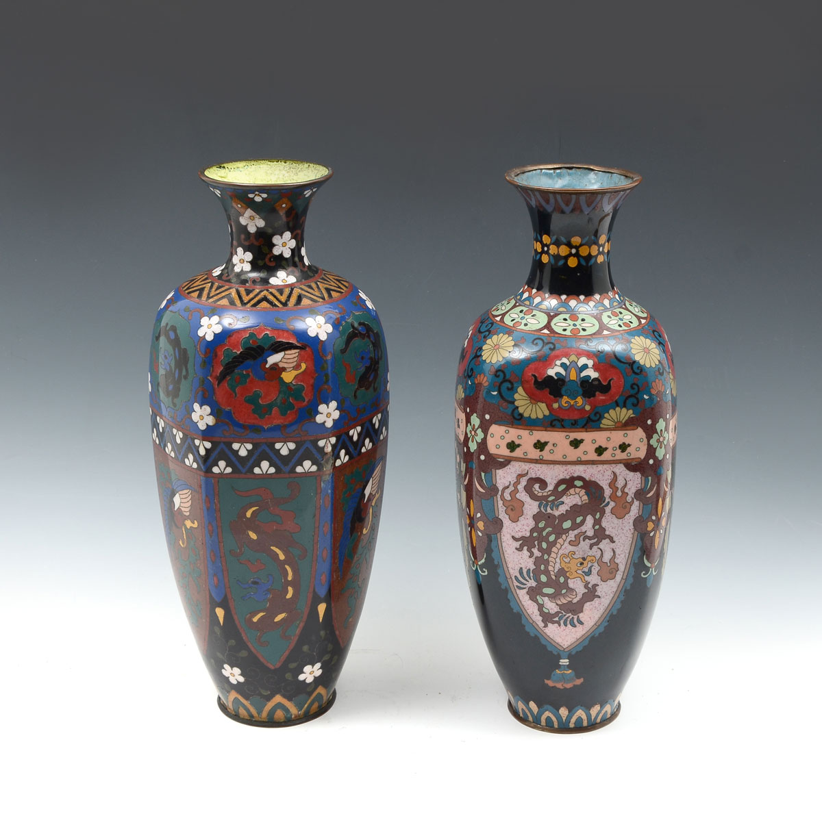 Appraisal: TALL JAPANESE MEIJI CLOISONNE ON COPPER VASES Comprising - Dragon