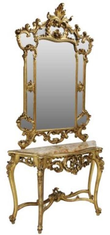 Appraisal: Italian Louis XV style marble-top giltwood console table and mirror