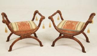 Appraisal: PAIR OF FRENCH REGENCY STYLE GOLD LEAF FINISHED STOOLS HAVING